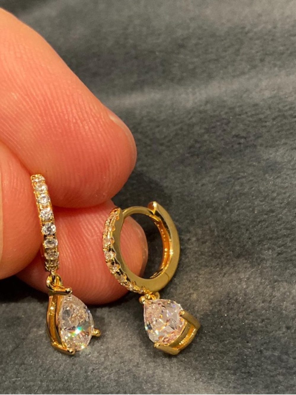 Gold Teardrop lab grown Dangle Earrings - Elegant Sparkler